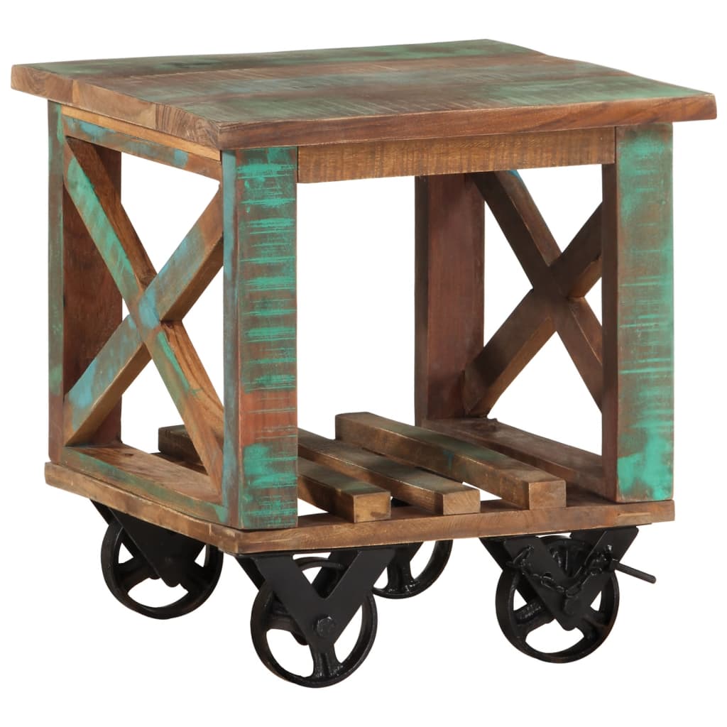 Tavolino con Ruote 40x40x42 cm in Legno Massello di Recupero