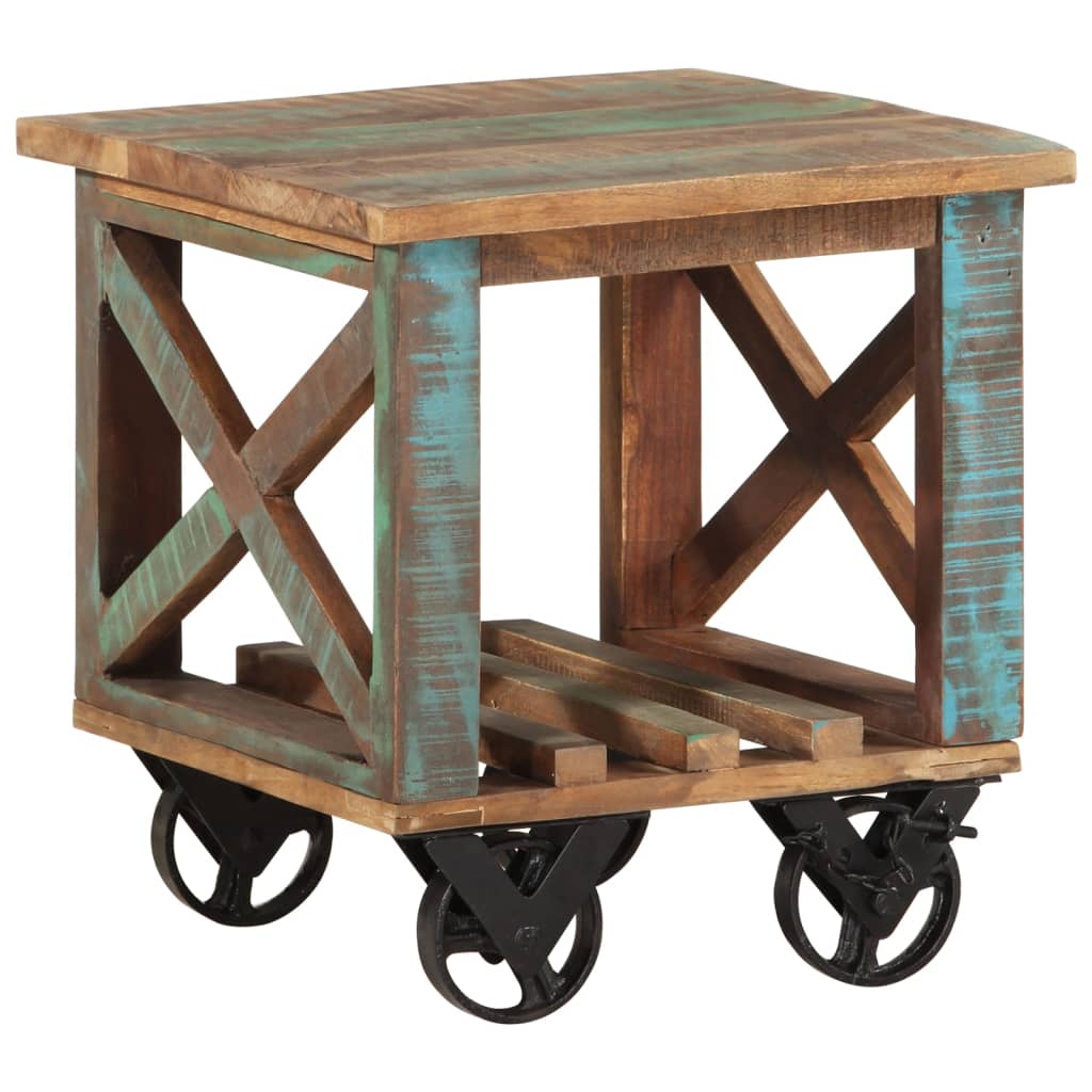 Tavolino con Ruote 40x40x42 cm in Legno Massello di Recupero