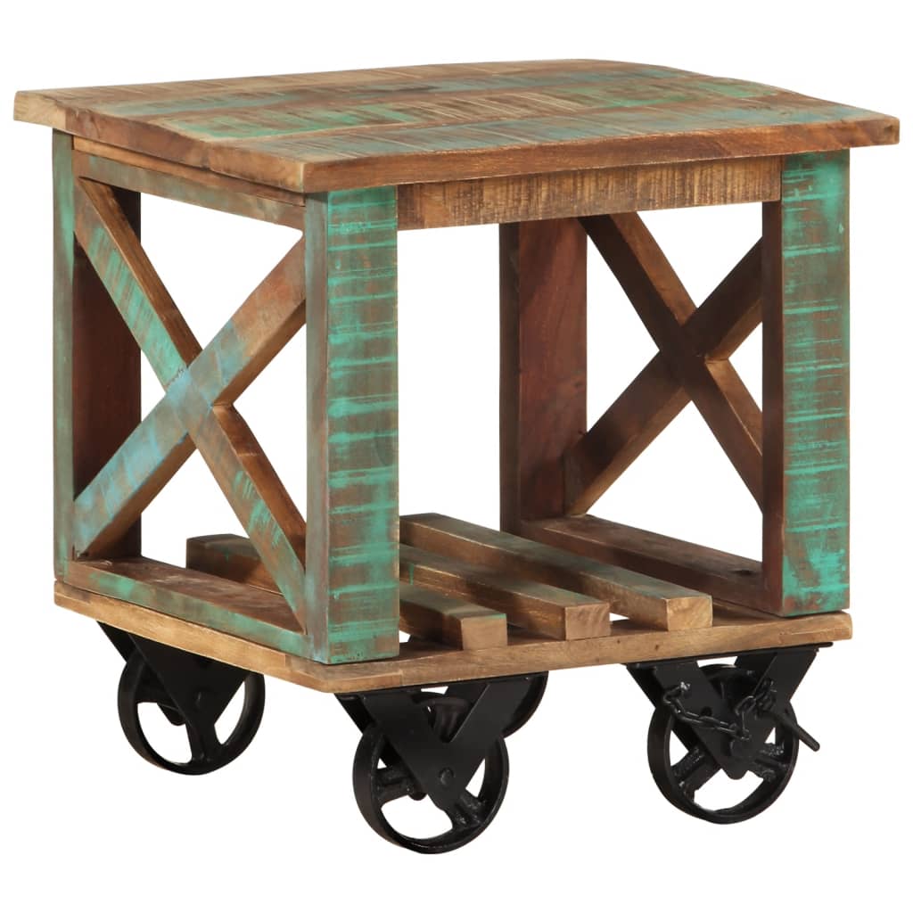 Tavolino con Ruote 40x40x42 cm in Legno Massello di Recupero
