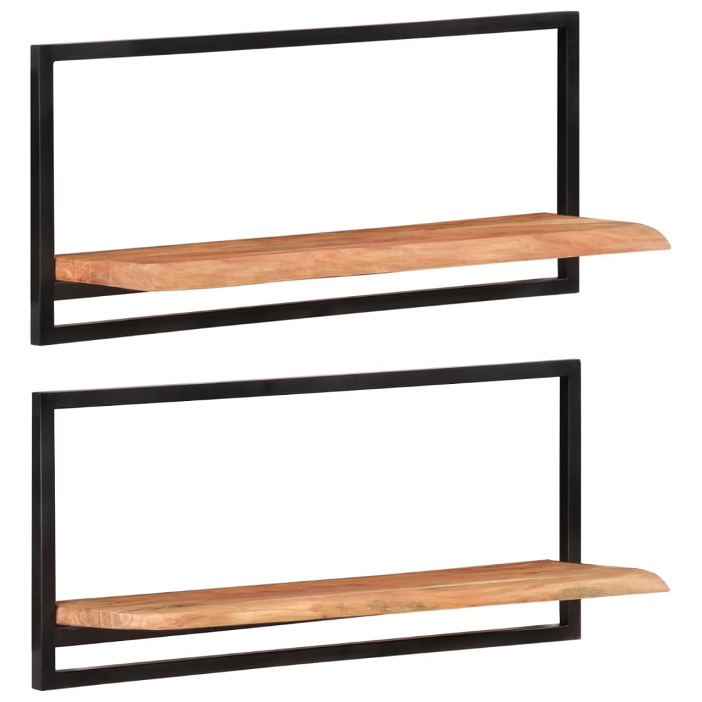 Mensole Parete 2pz 80x25x35 cm Legno Massello Acacia e Acciaio