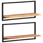 Mensole Parete 2pz 80x25x35 cm Legno Massello Acacia e Acciaio