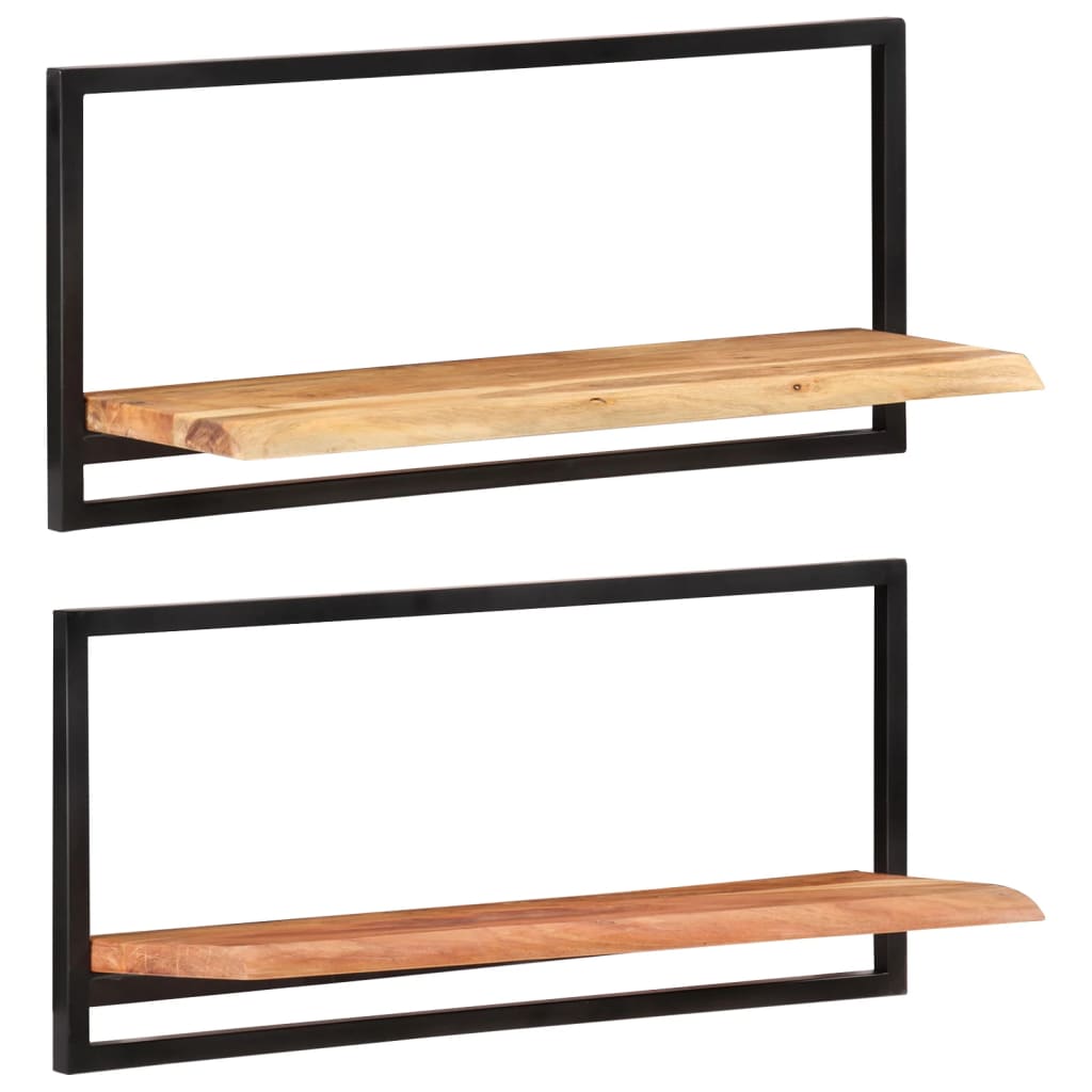 Mensole Parete 2pz 80x25x35 cm Legno Massello Acacia e Acciaio