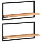 Mensole Parete 2pz 80x25x35 cm Legno Massello Acacia e Acciaio