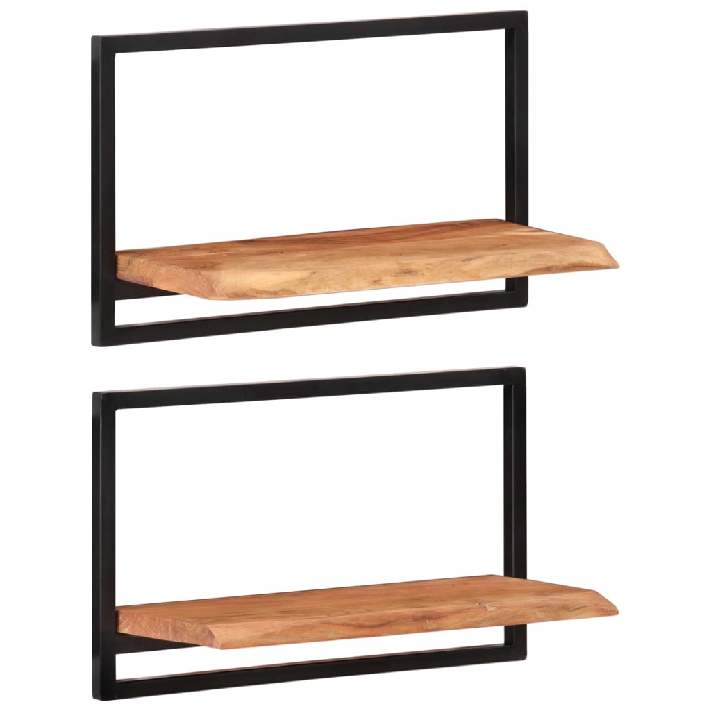 Mensole Parete 2pz 60x25x35 cm Legno Massello Acacia e Acciaio