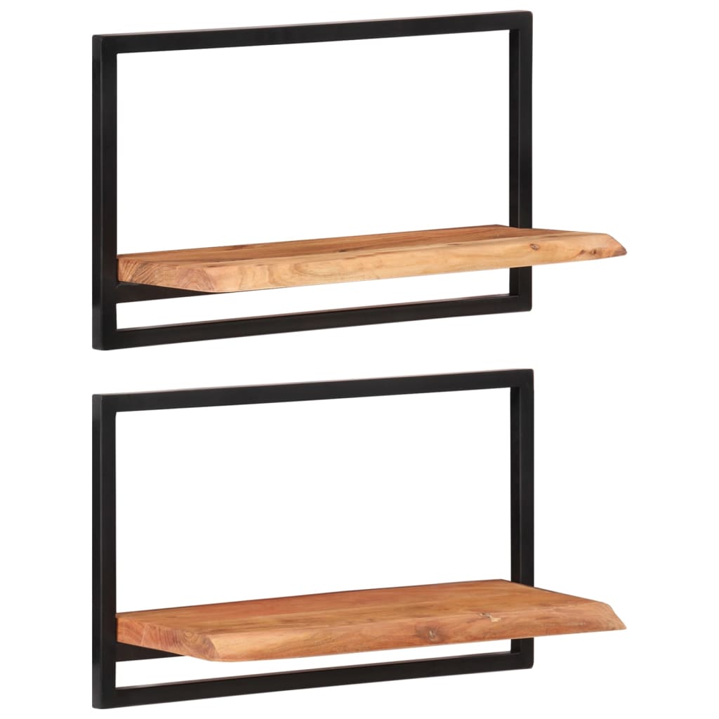 Mensole Parete 2pz 60x25x35 cm Legno Massello Acacia e Acciaio