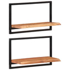 Mensole Parete 2pz 60x25x35 cm Legno Massello Acacia e Acciaio