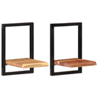 Mensole Parete 2 pz 25x25x35 cm Legno Massello Acacia e Acciaio