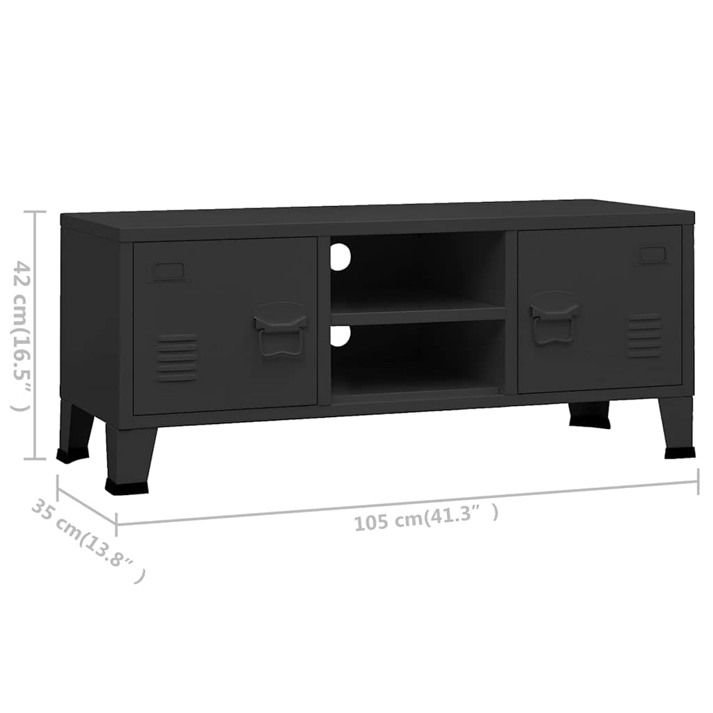 Mobile TV Industriale Nero 105x35x42 cm in Metallo