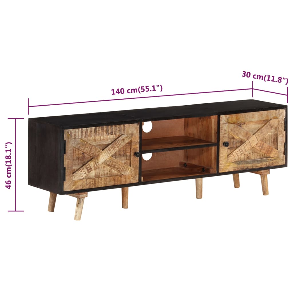 Mobile TV 140x30x46cm Legno di Mango Grezzo e Massello d'Acacia