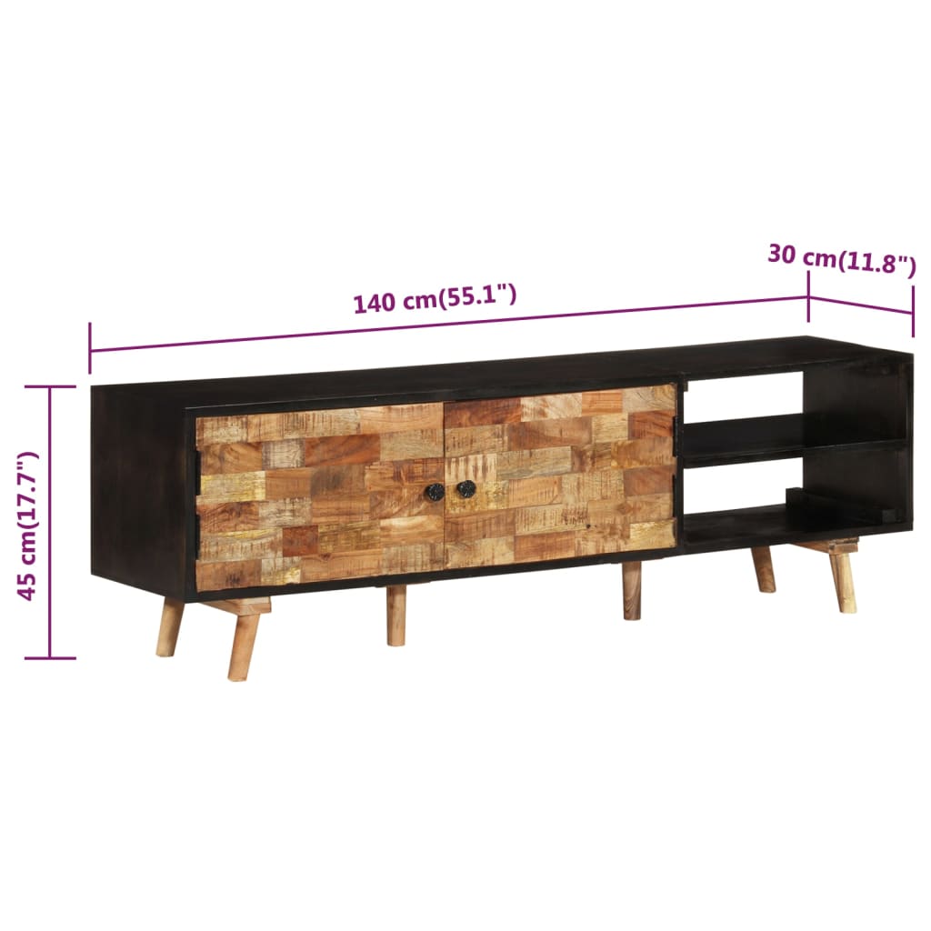 Mobile TV 140x30x45 cm Legno Mango Grezzo e Massello d'Acacia