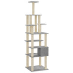 Albero per Gatti con Tiragraffi in Sisal Grigio Chiaro 183 cm