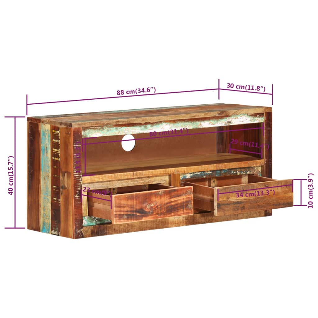 Mobile Porta TV 88x30x40 cm in Legno Massello di Recupero