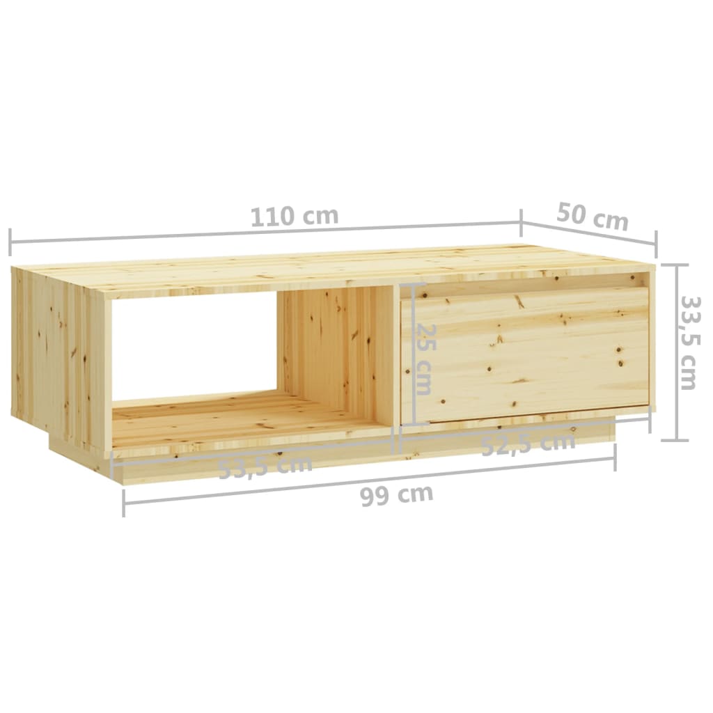 Tavolino da Salotto 110x50x33,5 cm in Legno Massello di Abete