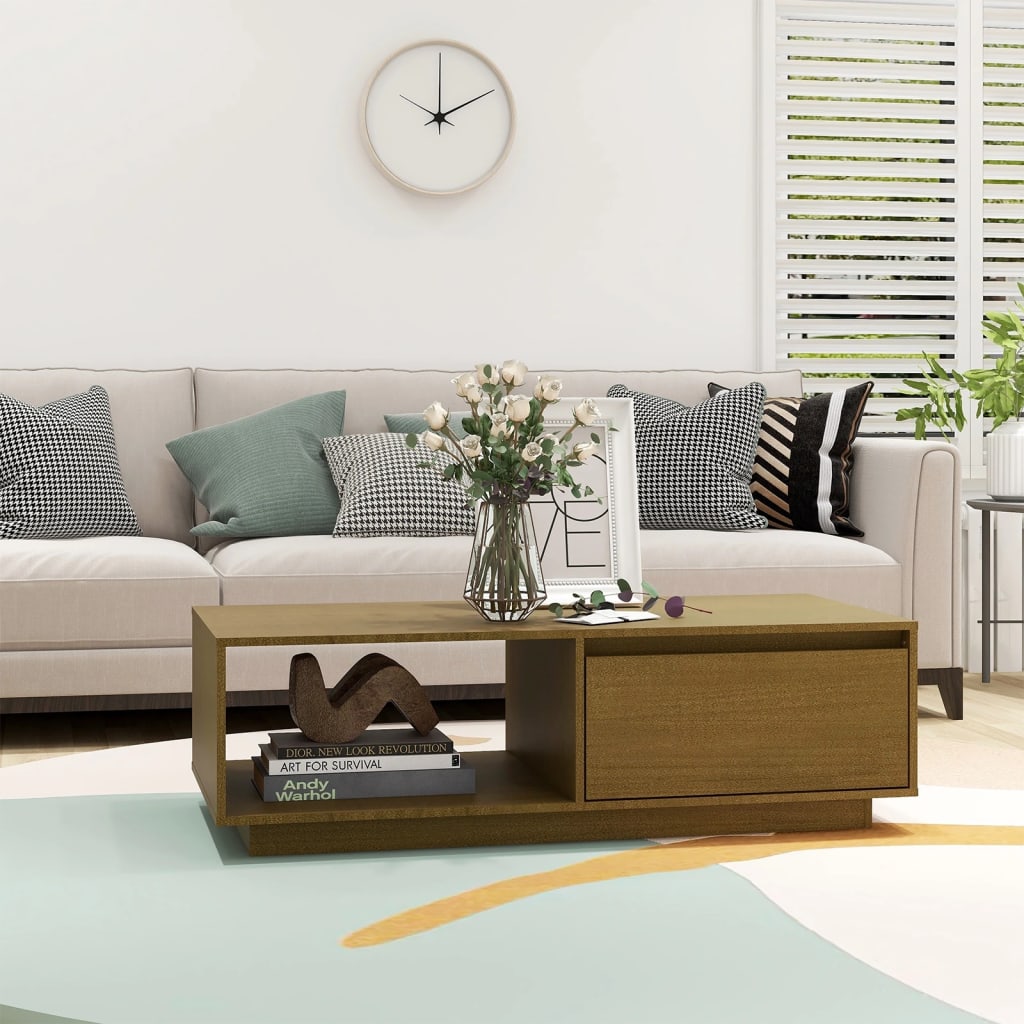 Tavolino Marrone ambra 110x50x33,5 cm in Legno Massello di Pino