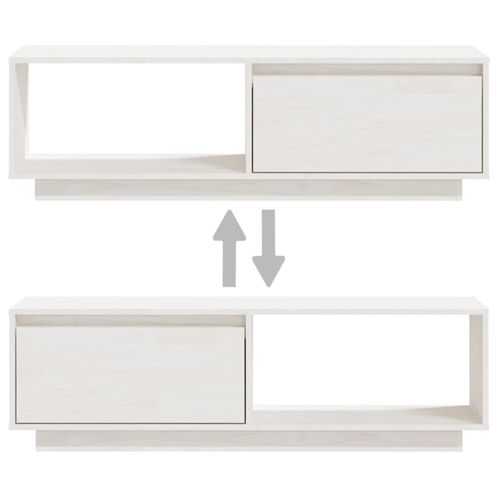 Mobile Porta TV Bianco 110x30x33,5 cm in Legno Massello di Pino