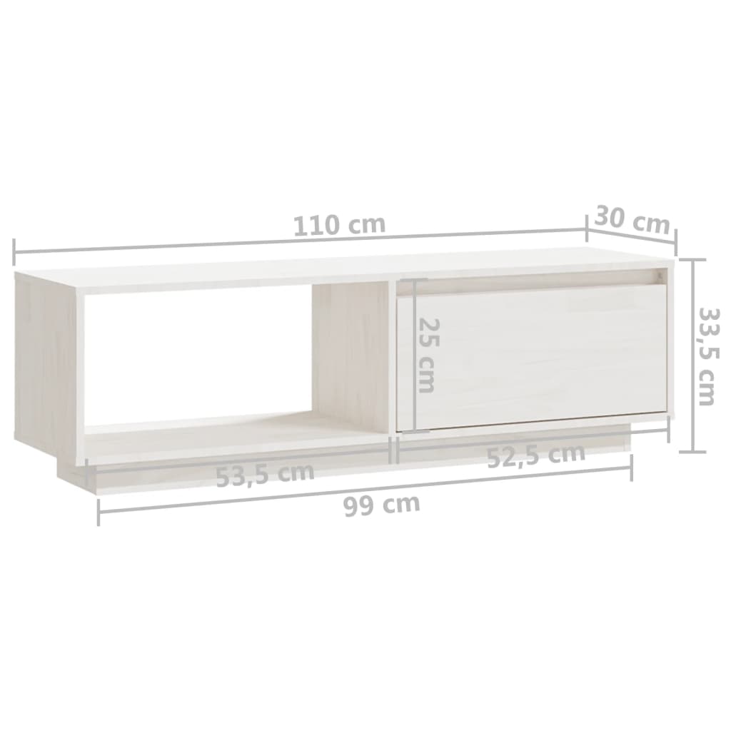 Mobile Porta TV Bianco 110x30x33,5 cm in Legno Massello di Pino