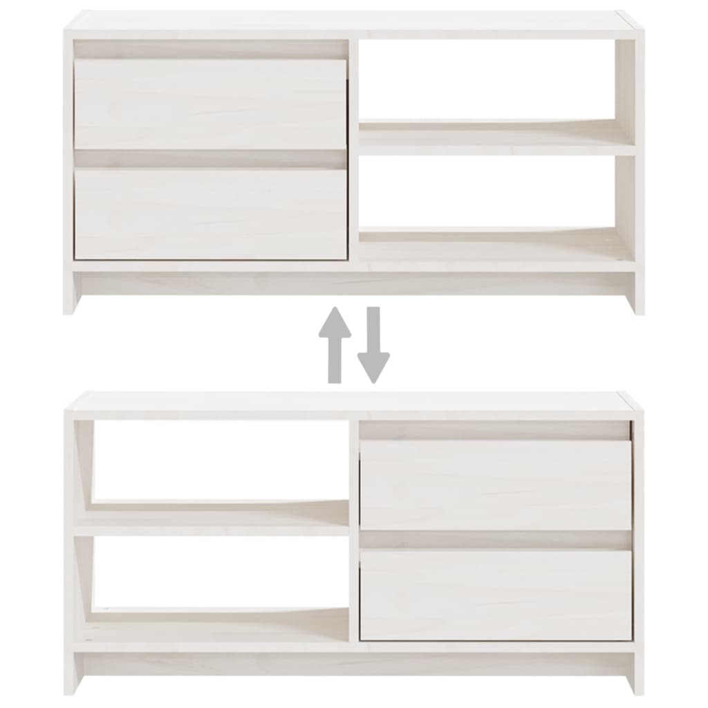 Mobile Porta TV Bianco 80x31x39 cm in Legno Massello di Pino