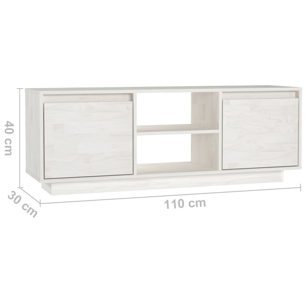 Mobile Porta TV Bianco 110x30x40 cm in Legno Massello di Pino