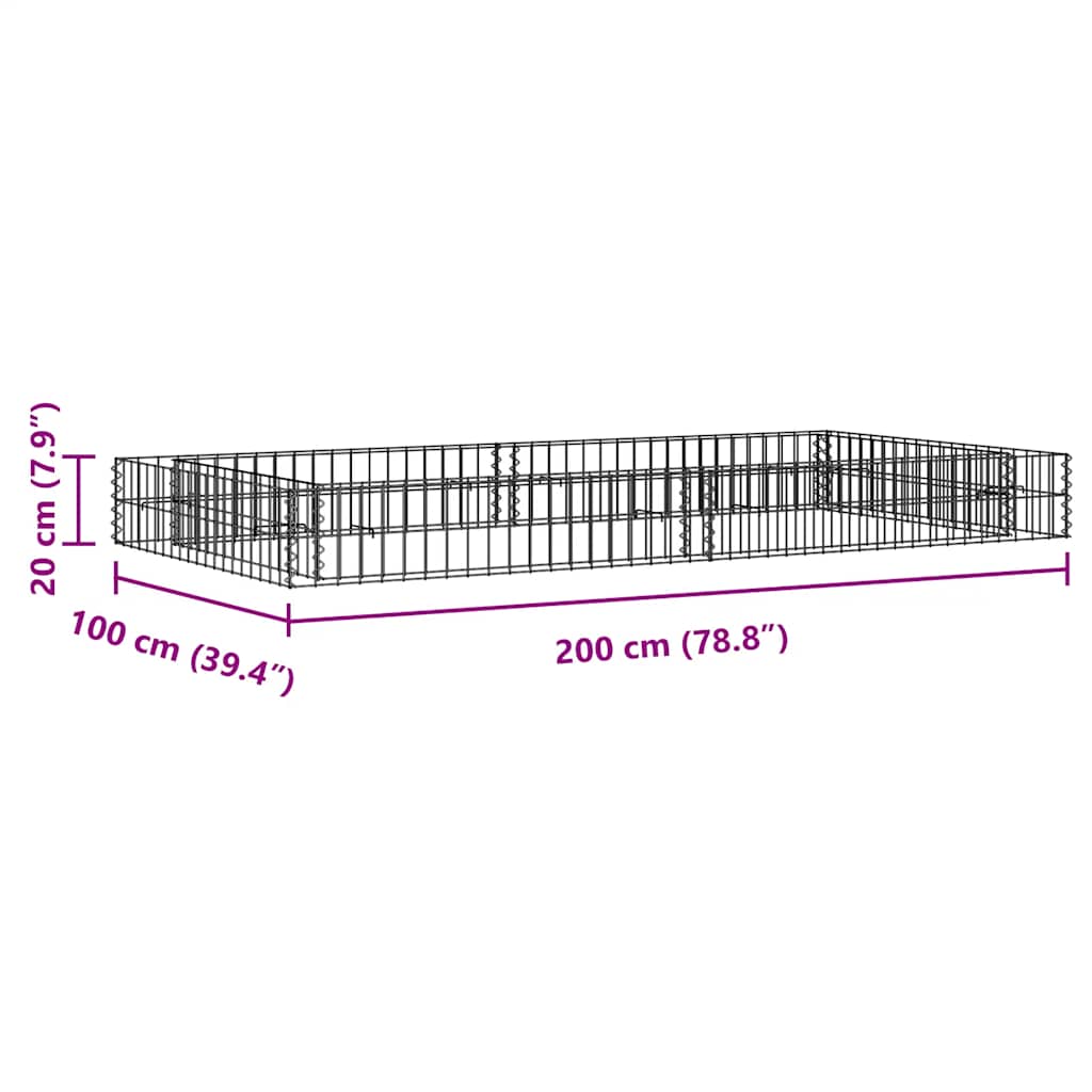 Letto Rialzato Gabbione in Acciaio Zincato 200x100x20 cm