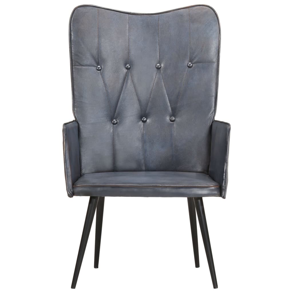 Poltrona Wingback Grigia in Vera Pelle