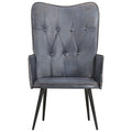 Poltrona Wingback Grigia in Vera Pelle