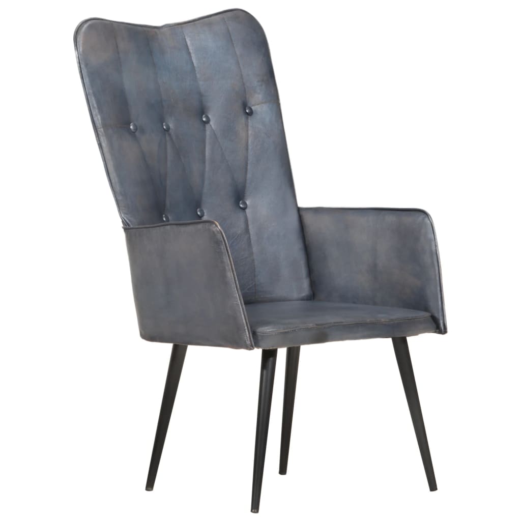 Poltrona Wingback Grigia in Vera Pelle