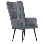 Poltrona Wingback Grigia in Vera Pelle