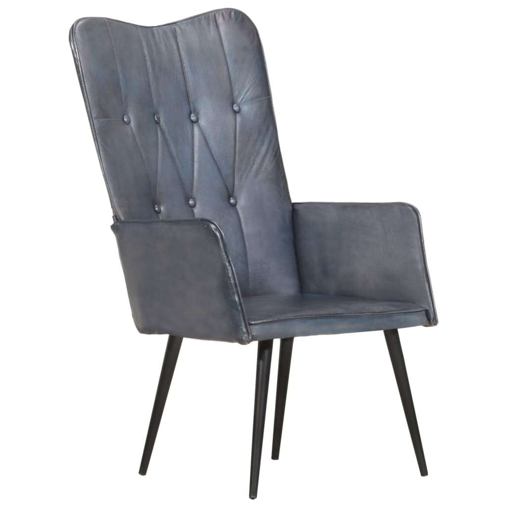 Poltrona Wingback Grigia in Vera Pelle