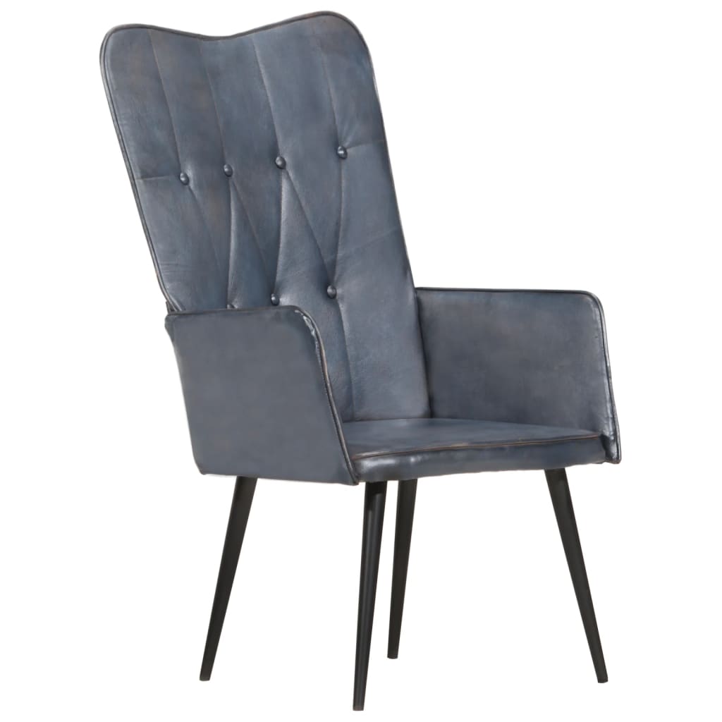Poltrona Wingback Grigia in Vera Pelle