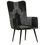 Poltrona Wingback Nera e Grigia in Vera Pelle