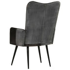 Poltrona Wingback Nera e Grigia in Vera Pelle