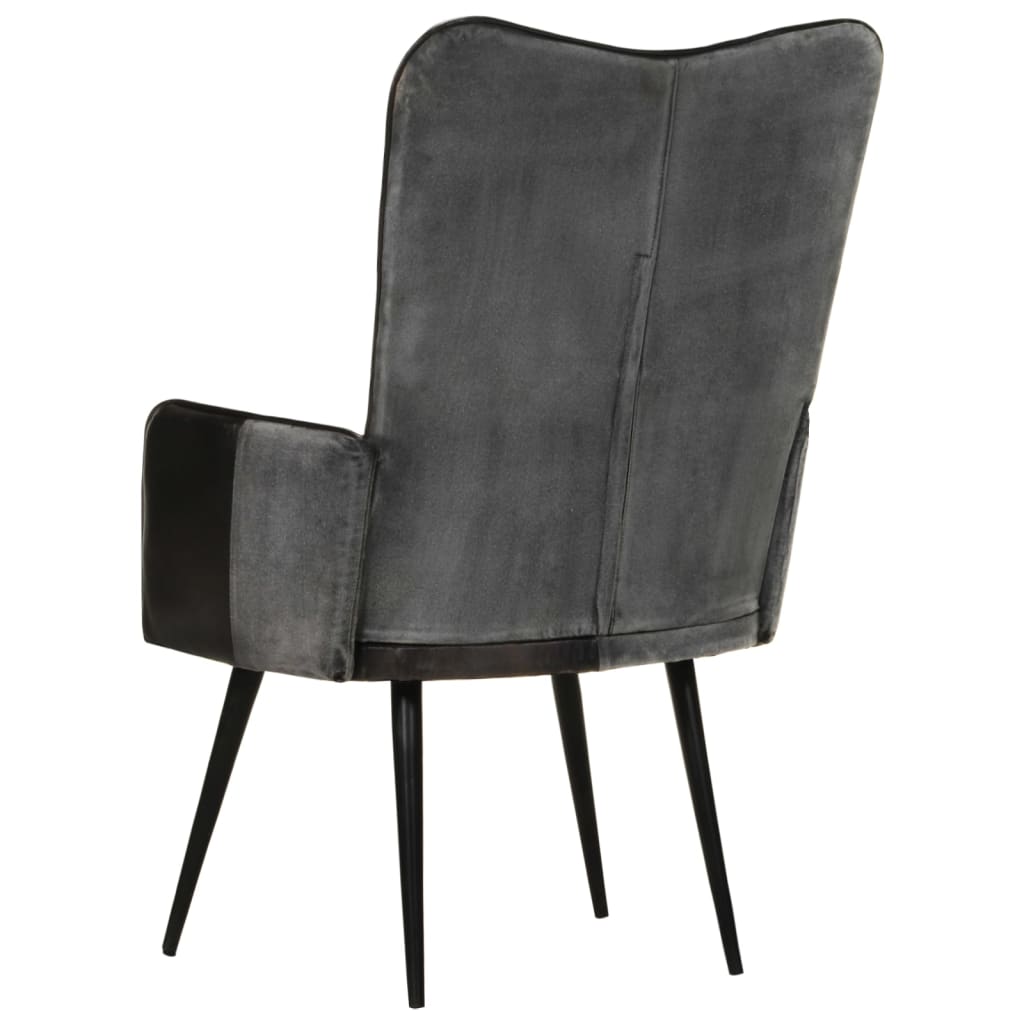 Poltrona Wingback Nera e Grigia in Vera Pelle
