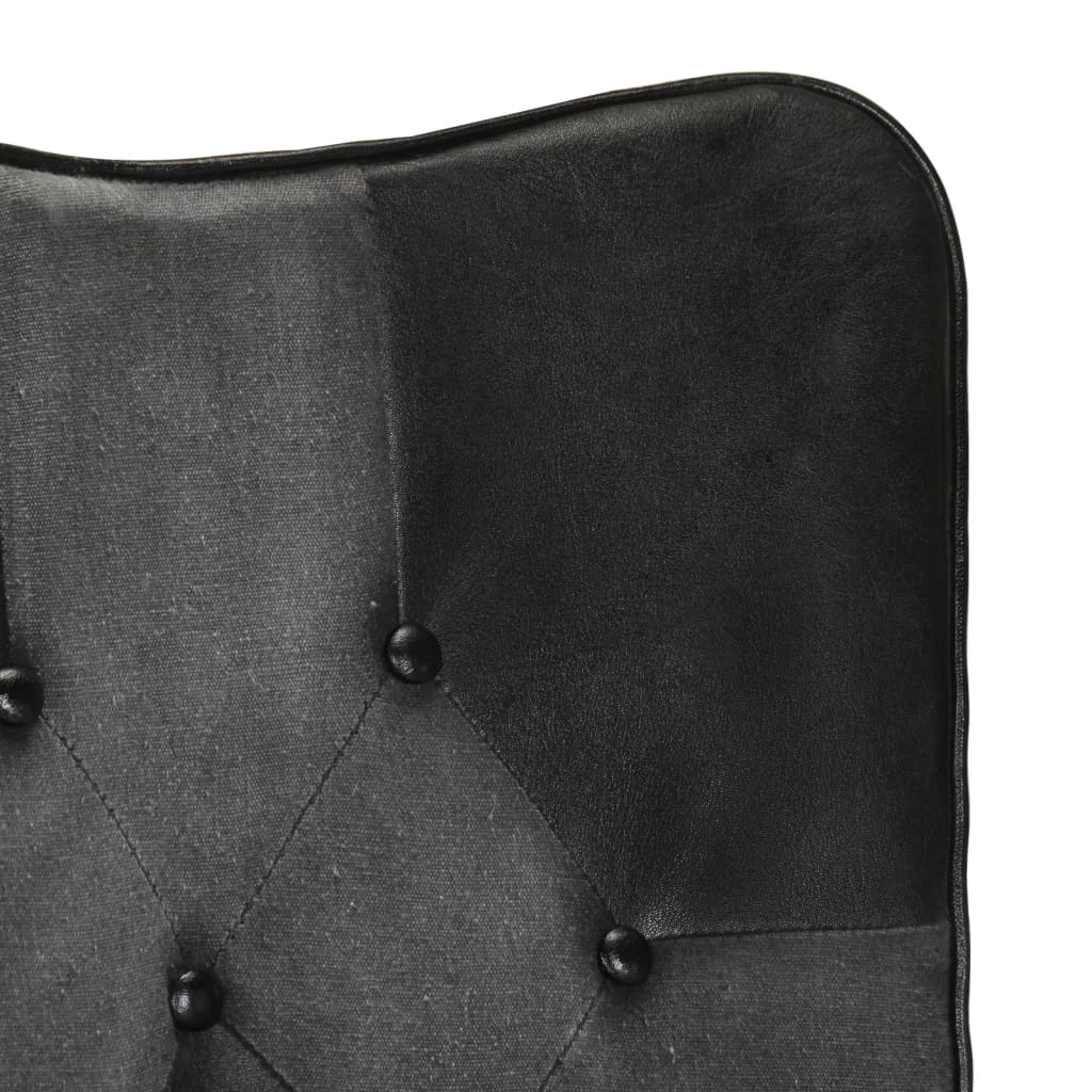 Poltrona Wingback Nera e Grigia in Vera Pelle