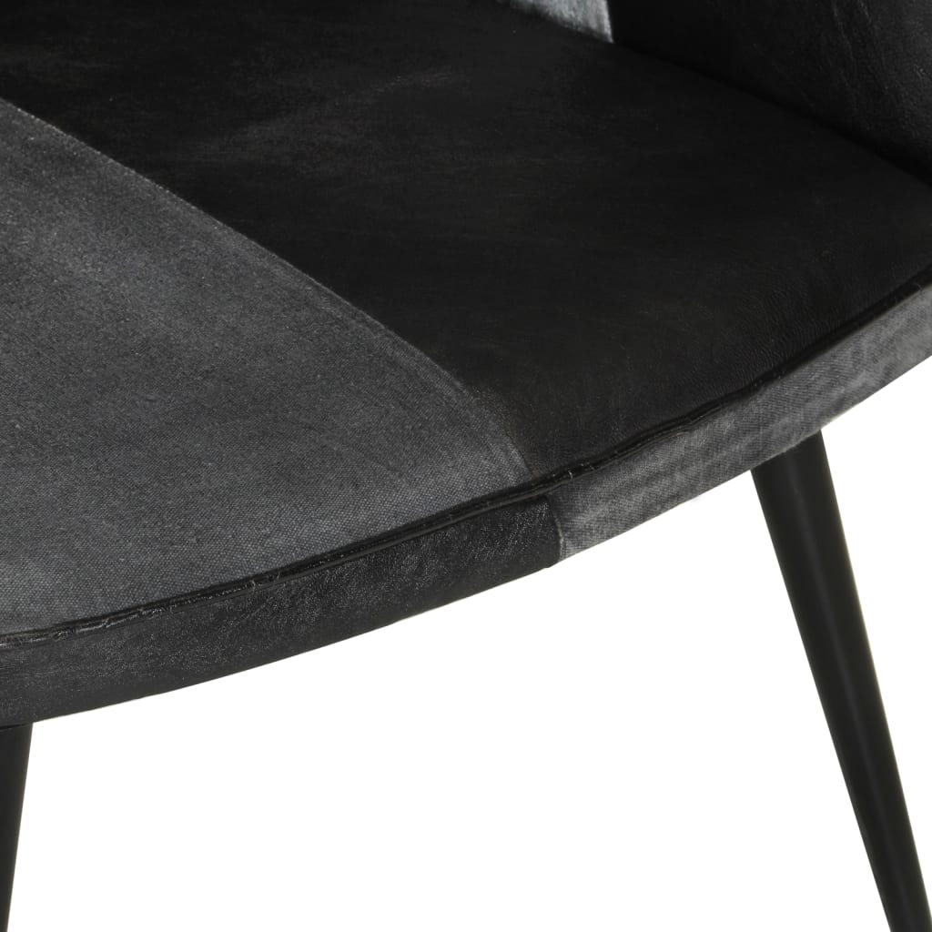 Poltrona Wingback Nera e Grigia in Vera Pelle
