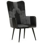 Poltrona Wingback Nera e Grigia in Vera Pelle