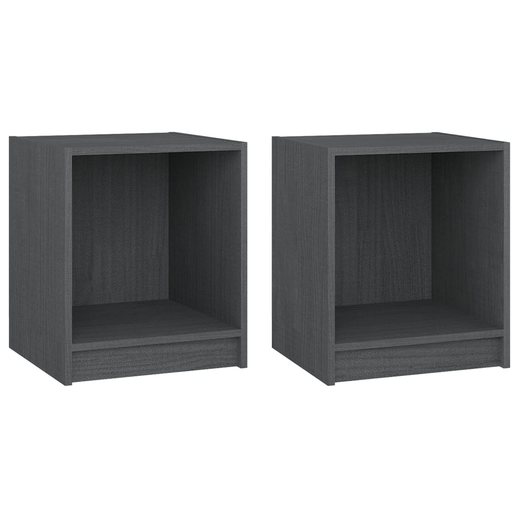 Comodini 2 pz Grigi 35,5x33,5x41,5 cm in Legno Massello di Pino