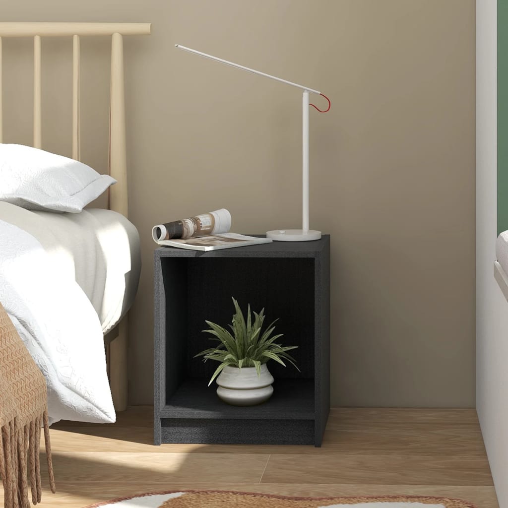 Comodini 2 pz Grigi 35,5x33,5x41,5 cm in Legno Massello di Pino