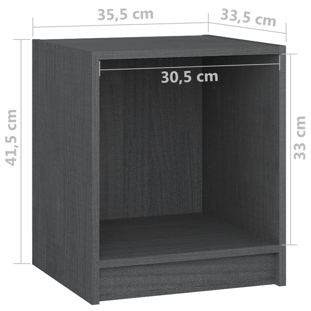 Comodini 2 pz Grigi 35,5x33,5x41,5 cm in Legno Massello di Pino