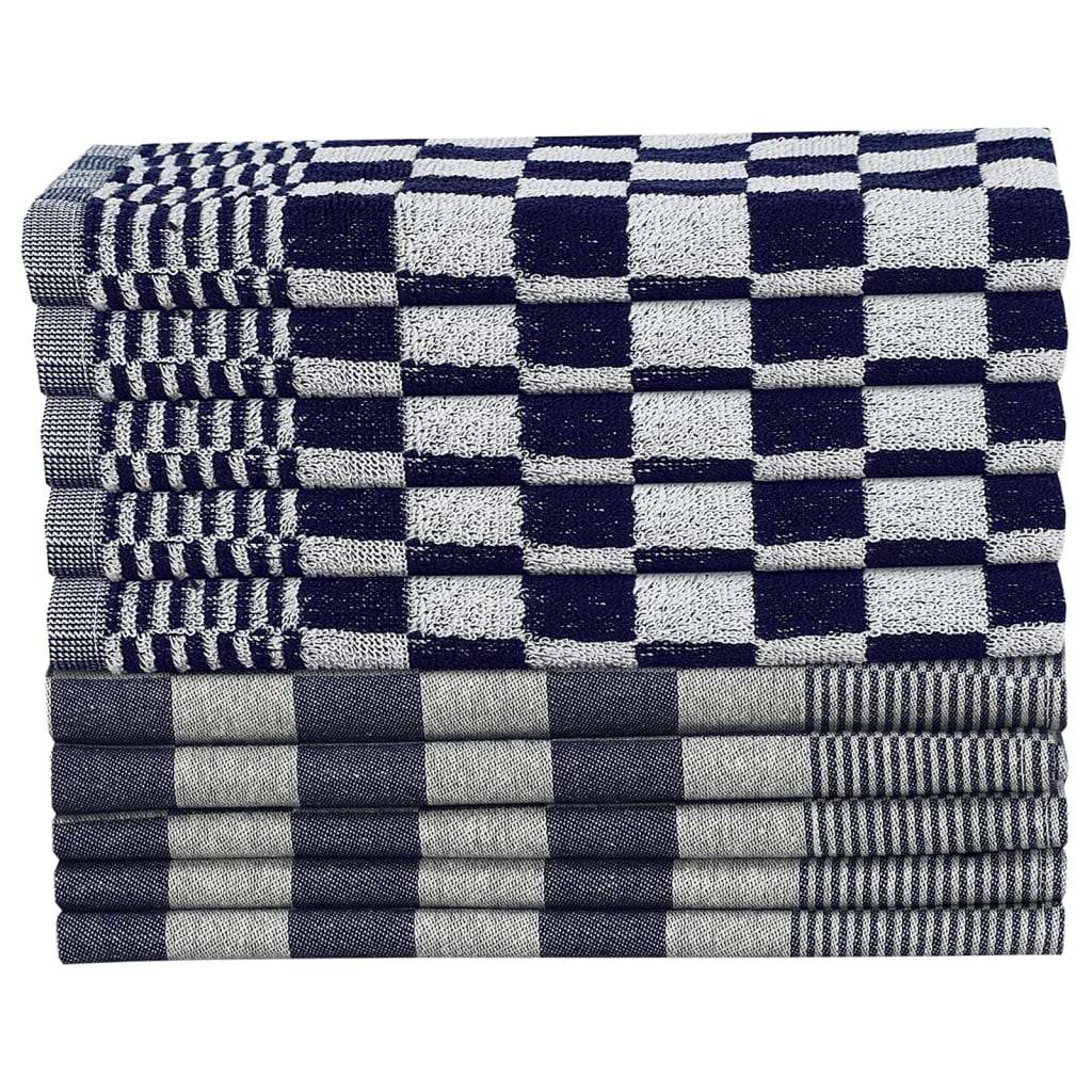 Set 10 Strofinacci in Cotone Blu e Bianco