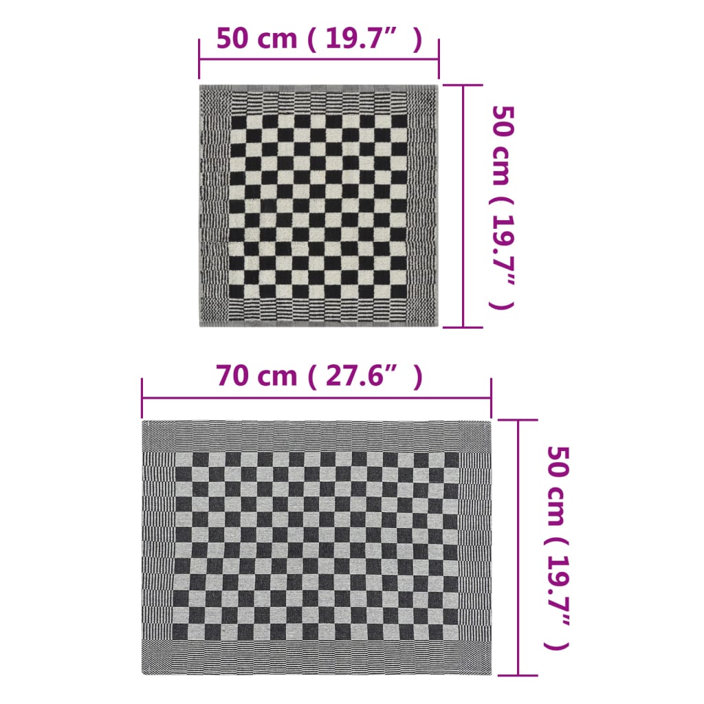 Set 10 Strofinacci in Cotone 100% Nero e Bianco