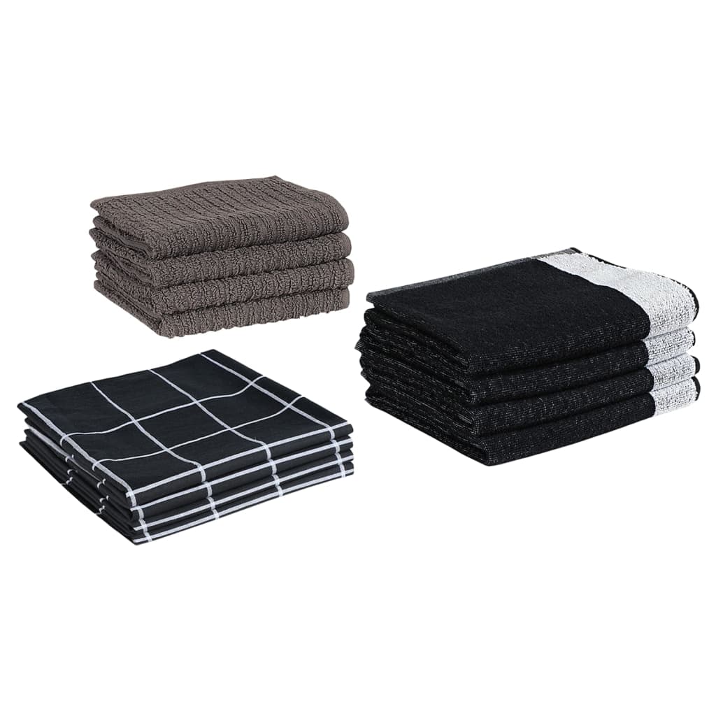 Set 12 Strofinacci in Cotone Nero - Panni Cucina e Asciugamani