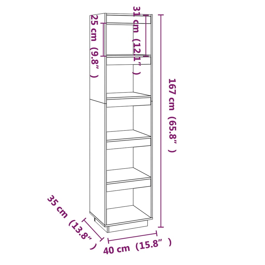 Libreria/Divisorio Ambra 40x35x167 cm in Legno Massello di Pino