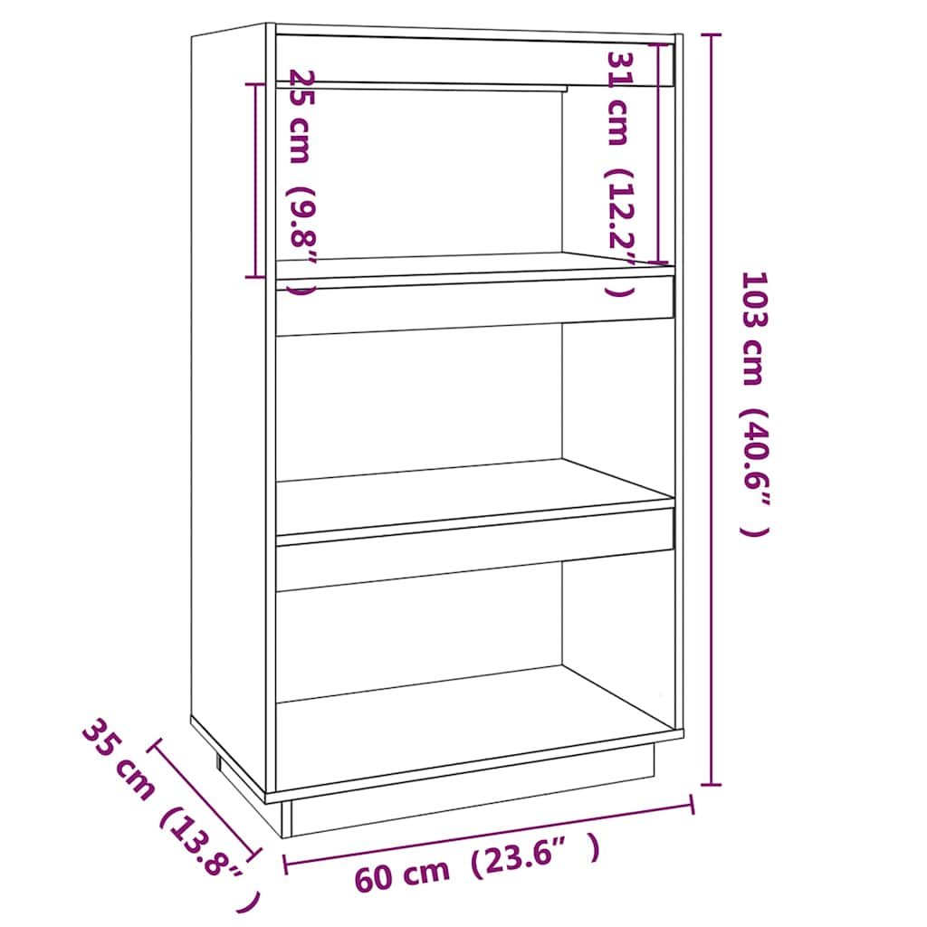 Libreria/Divisorio Ambra 60x35x103 cm in Massello di Pino