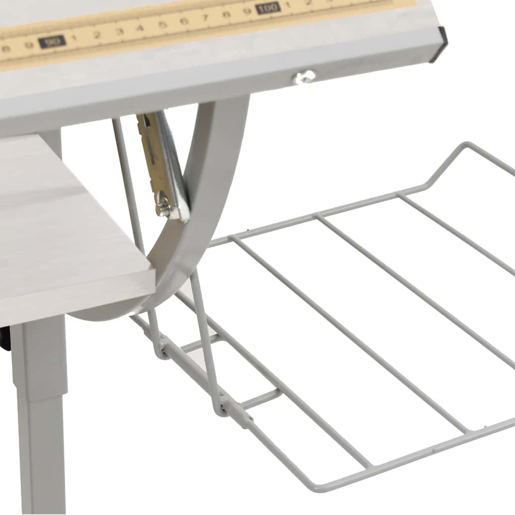 Scrivania Bianca Grigia 110x53x(58-87) cm Multistrato e Acciaio