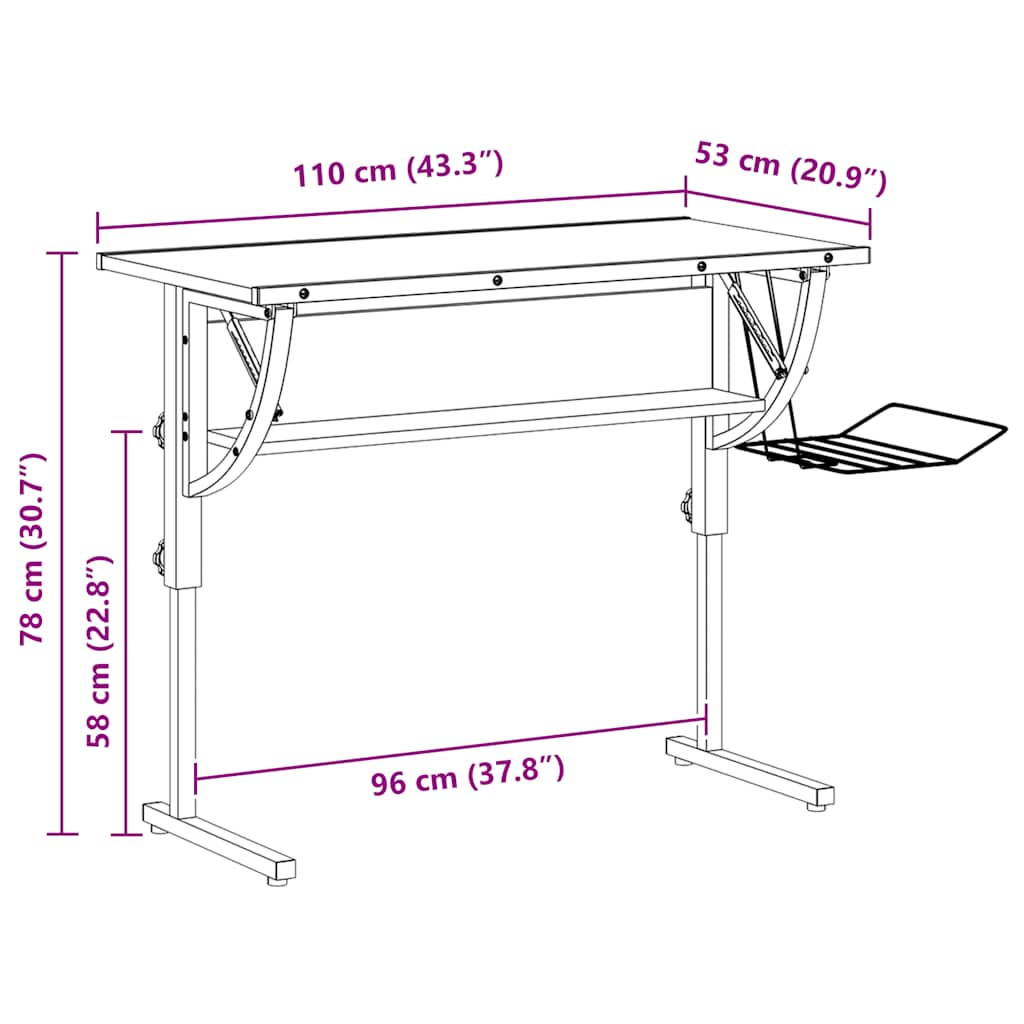 Scrivania Nera e Grigia 110x53x(58-87) cm Multistrato e Acciaio