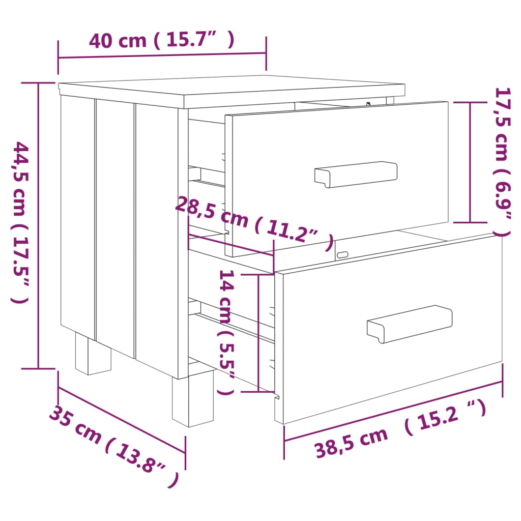 Comodino HAMAR Grigio Chiaro 40x35x44,5 cm in Legno di Pino
