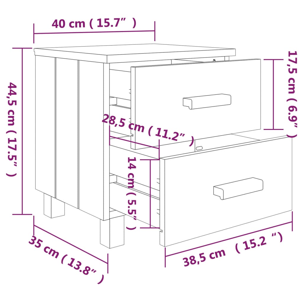 Comodini HAMAR 2 pz Grigio Chiaro 40x35x44,5 cm Legno di Pino