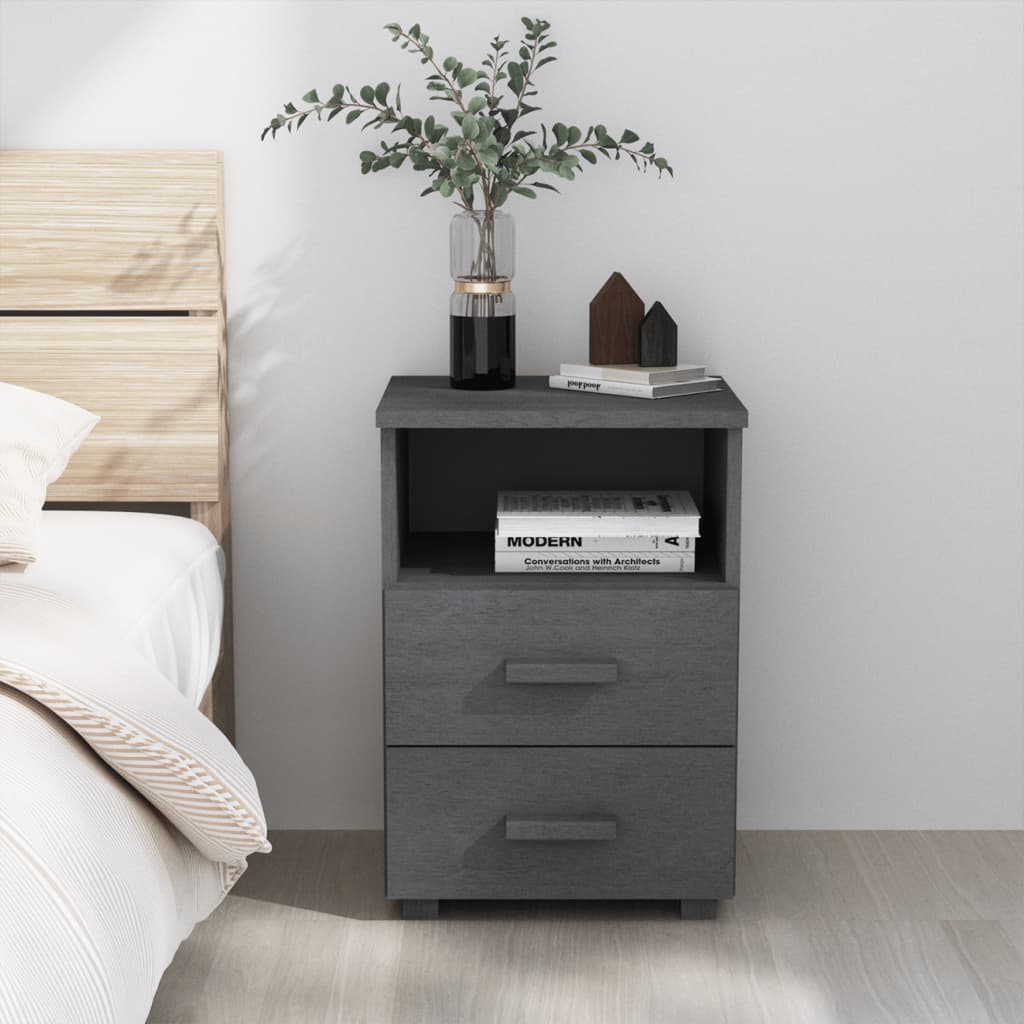 Comodino HAMAR Grigio Scuro 40x35x62 cm Legno Massello di Pino
