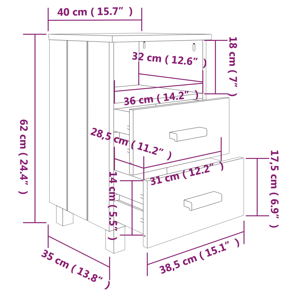 Comodini HAMAR 2 pz Grigio Chiaro 40x35x62 cm Legno di Pino