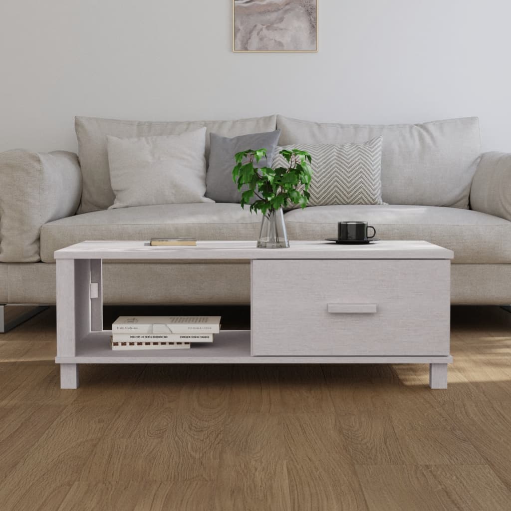 Tavolino HAMAR Bianco 100x55x35 cm in Legno Massello di Pino